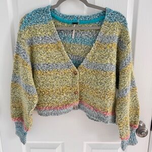Free People Soulmate Cardi Green Multicolor Textured Cardigan
